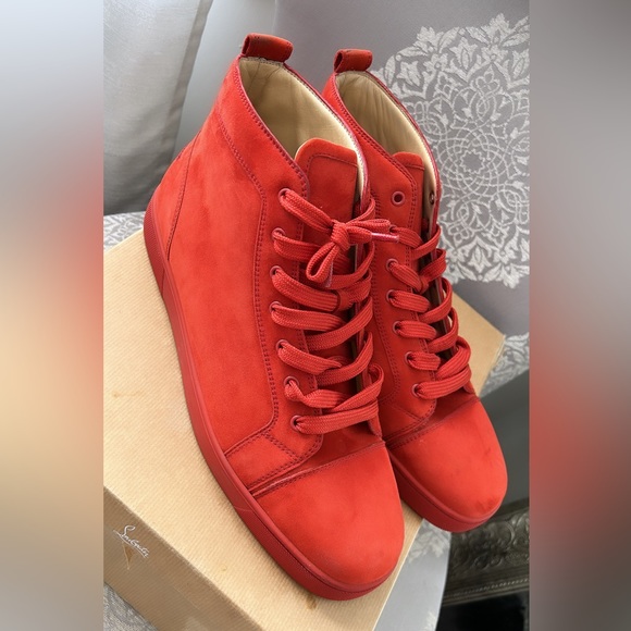 Christian Louboutin Authentic Mens Hightop Red suede Sneakers size 46.5 worn - Picture 4 of 4